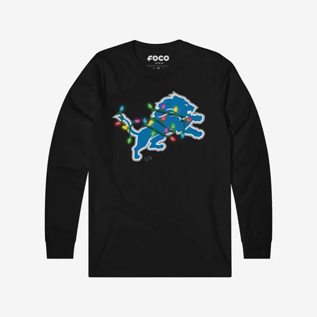 Detroit Lions T-shirt à manches longues avec logo principal Holiday Lights