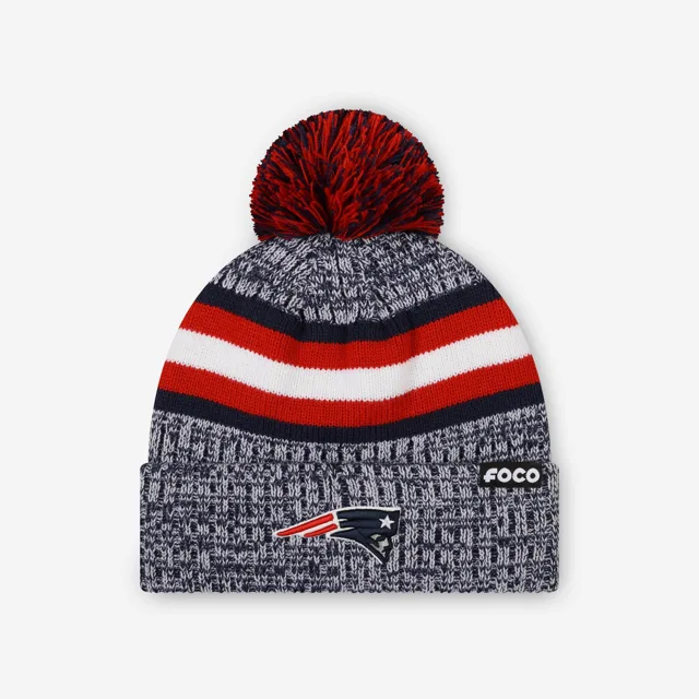 New England Patriots Bonnet à pompon doublé à rayures Heather Team