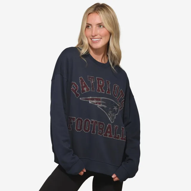 New England Patriots Sweat-shirt surdimensionné à col rond avec logo strass pour femme