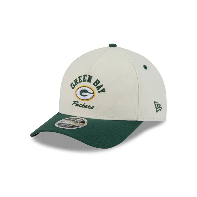 Green Bay Packers Casquette Snapback 9FORTY M-Crown A-Frame Graphique Arqué Chrome Blanc