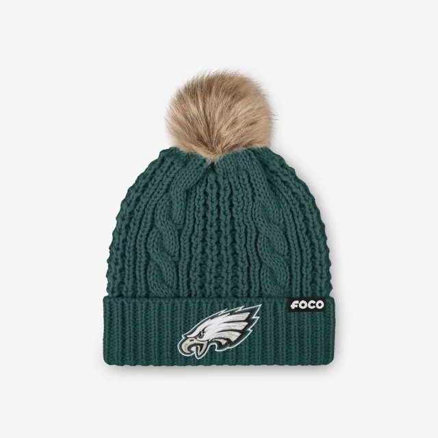 Philadelphia Eagles Bonnet à pompon en fausse fourrure pour femme