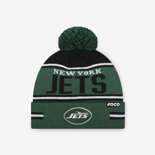 New York Jets Bonnet à pompon à rayures et gros mot
