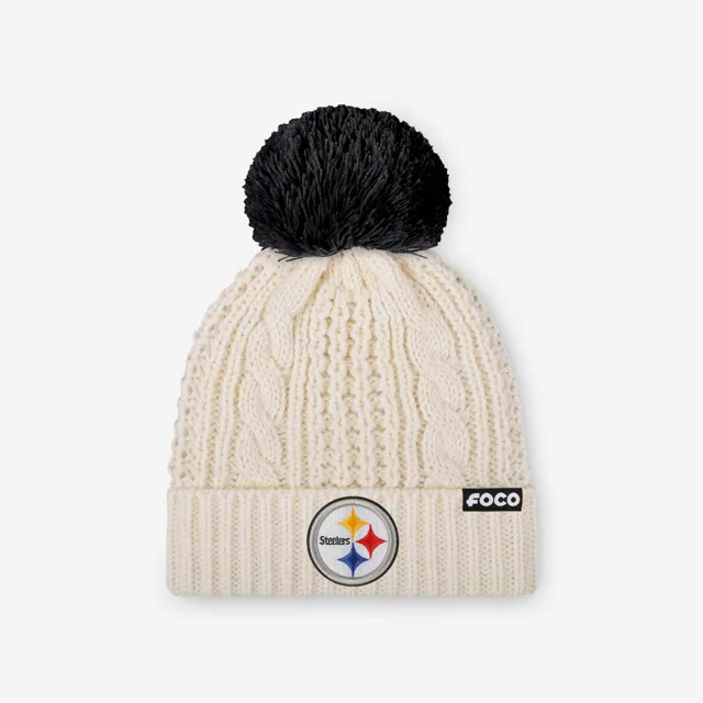 Pittsburgh Steelers Bonnet à pompon en tricot torsadé blanc avec logo principal pour femme