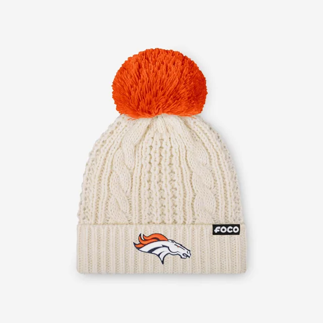 Denver Broncos Bonnet à pompon en tricot torsadé blanc avec logo principal pour femme
