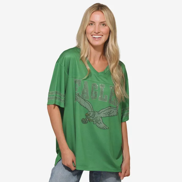 Philadelphia Eagles T-shirt oversize en maille à col en V avec logo en strass vert Kelly pour femme