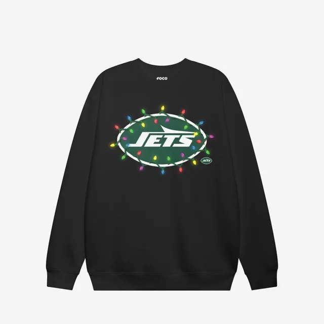 New York Jets Sweat-shirt à col rond avec logo principal Holiday Lights