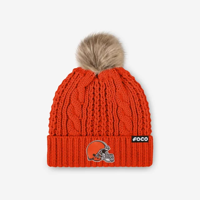 Cleveland Browns Bonnet à pompon en fausse fourrure pour femme