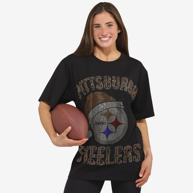 Pittsburgh Steelers T-shirt de vacances surdimensionné avec logo strass pour femme