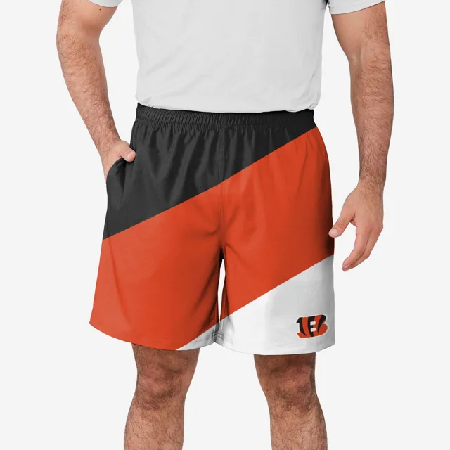 Cincinnati Bengals Short d'entraînement à double doublure en duvet color block