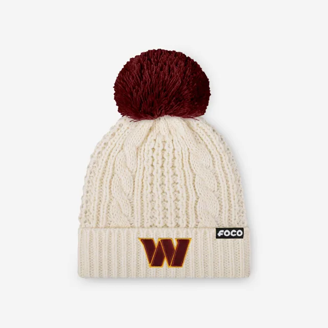 Washington Commanders Bonnet à pompon en tricot torsadé blanc avec logo principal pour femme