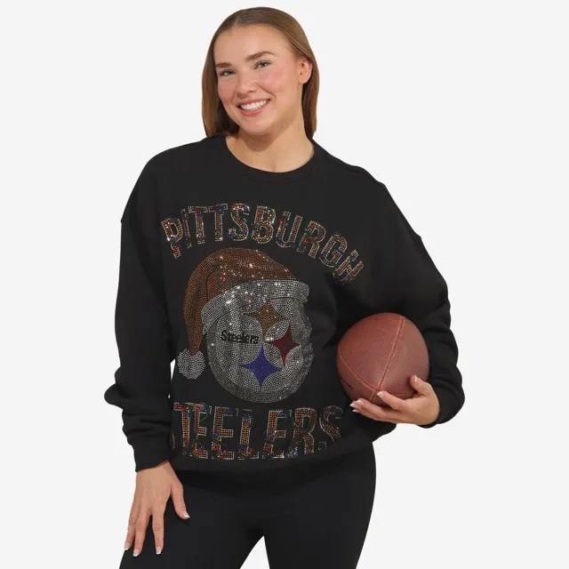 Pittsburgh Steelers Sweat-shirt surdimensionné à col rond pour femme avec logo strass