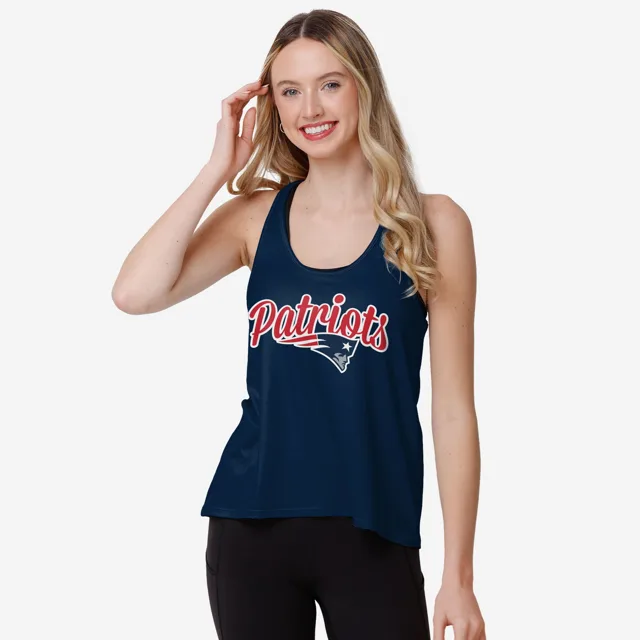 New England Patriots Haut sans manches à rayures Wordmark Team pour femmes