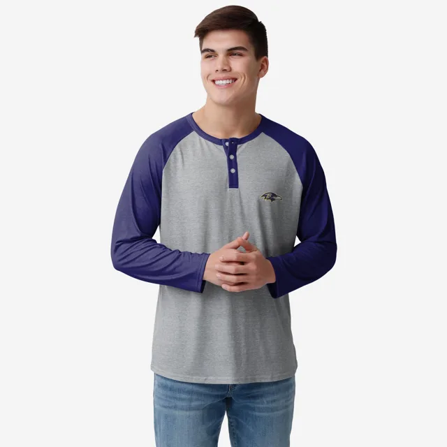 Baltimore Ravens Team Logo Gris Henley à manches longues