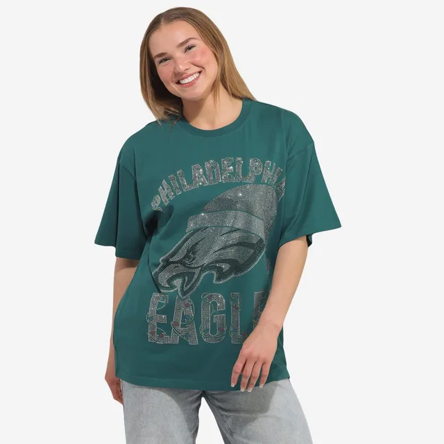 Philadelphia Eagles T-shirt de vacances surdimensionné avec logo strass pour femme